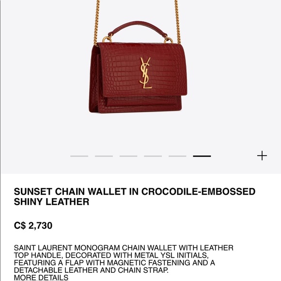 YSL Saint-Laurent Sunset Wallet on Chain Red Croc - Picture 10 of 10